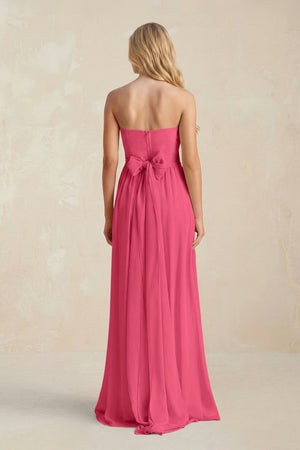 Strapless A - Line Pleated Chiffon Bridesmaid Dress With Slit in Fuchsia - KissProm Bridesmaid Dresses