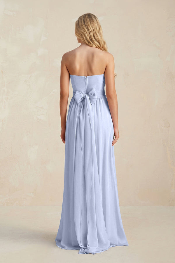 Strapless A - Line Pleated Chiffon Bridesmaid Dress With Slit in Ice - KissProm Bridesmaid Dresses