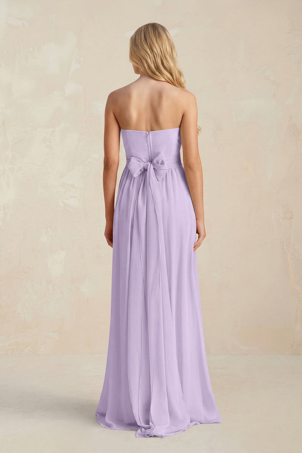 Strapless A - Line Pleated Chiffon Bridesmaid Dress With Slit in Lavender - KissProm Bridesmaid Dresses