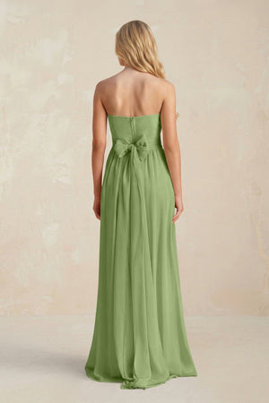 Strapless A - Line Pleated Chiffon Bridesmaid Dress With Slit in Matcha - KissProm Bridesmaid Dresses