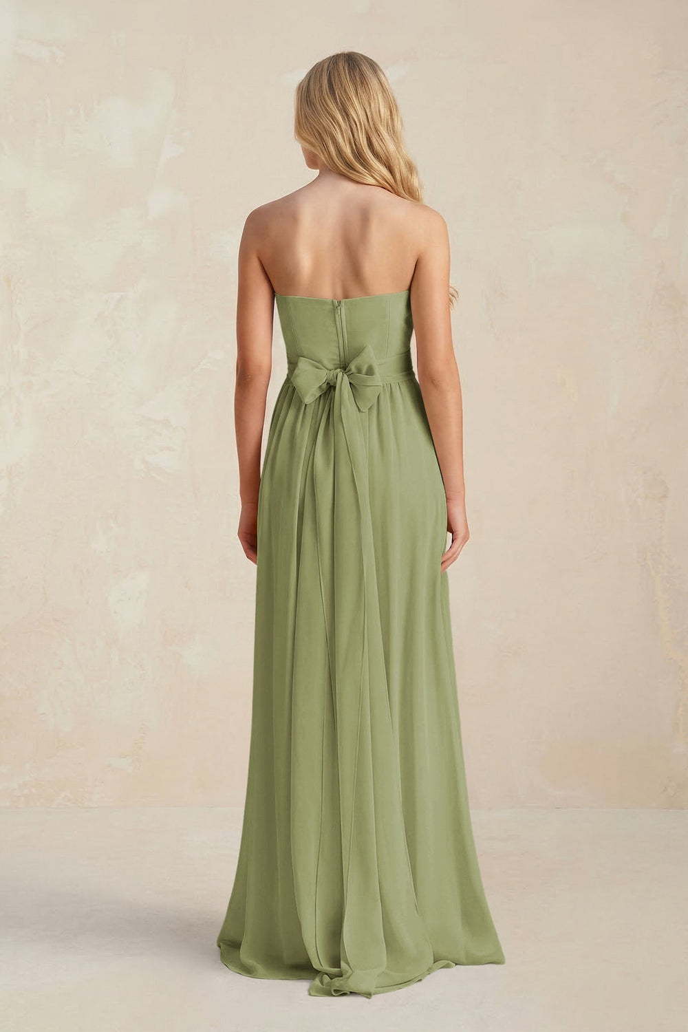 Strapless A - Line Pleated Chiffon Bridesmaid Dress With Slit in Moss Green - KissProm Bridesmaid Dresses