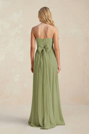Strapless A - Line Pleated Chiffon Bridesmaid Dress With Slit in Moss Green - KissProm Bridesmaid Dresses