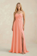 Strapless A - Line Pleated Chiffon Bridesmaid Dress With Slit in Rosette - KissProm Bridesmaid Dresses