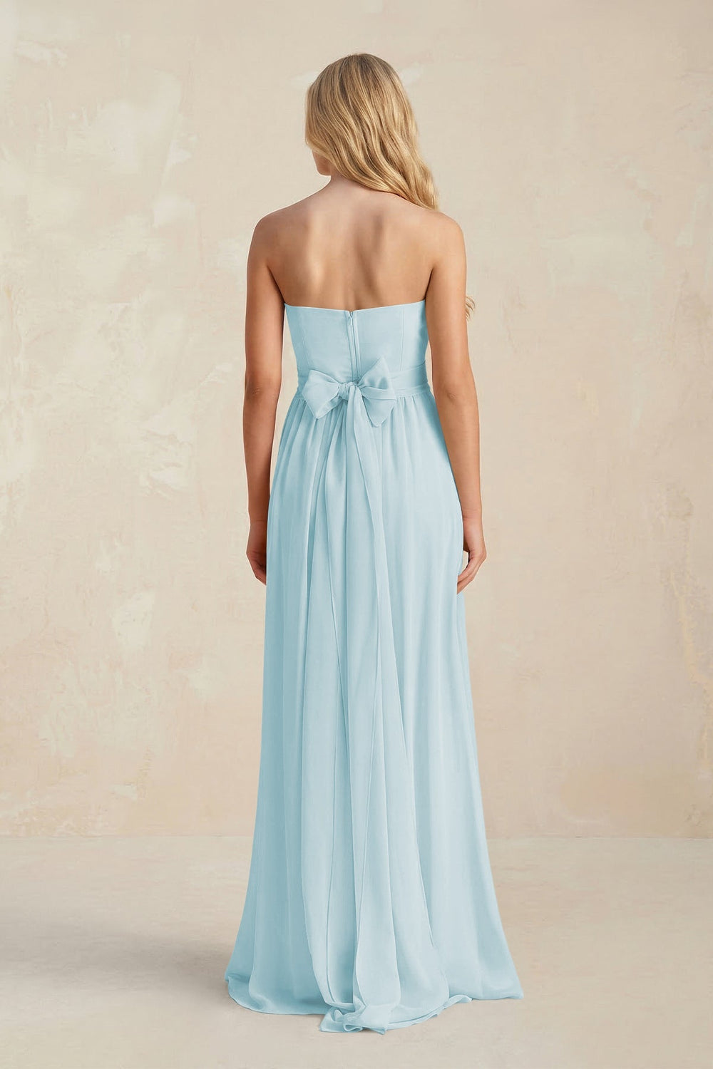 Strapless A - Line Pleated Chiffon Bridesmaid Dress With Slit in Sky Blue - KissProm Bridesmaid Dresses