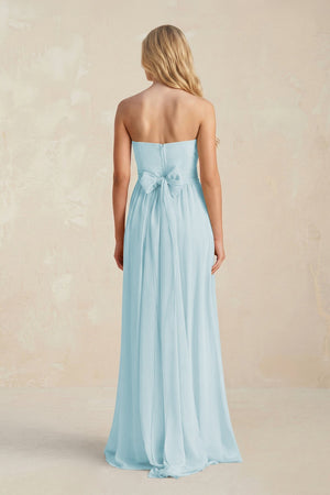 Strapless A - Line Pleated Chiffon Bridesmaid Dress With Slit in Sky Blue - KissProm Bridesmaid Dresses