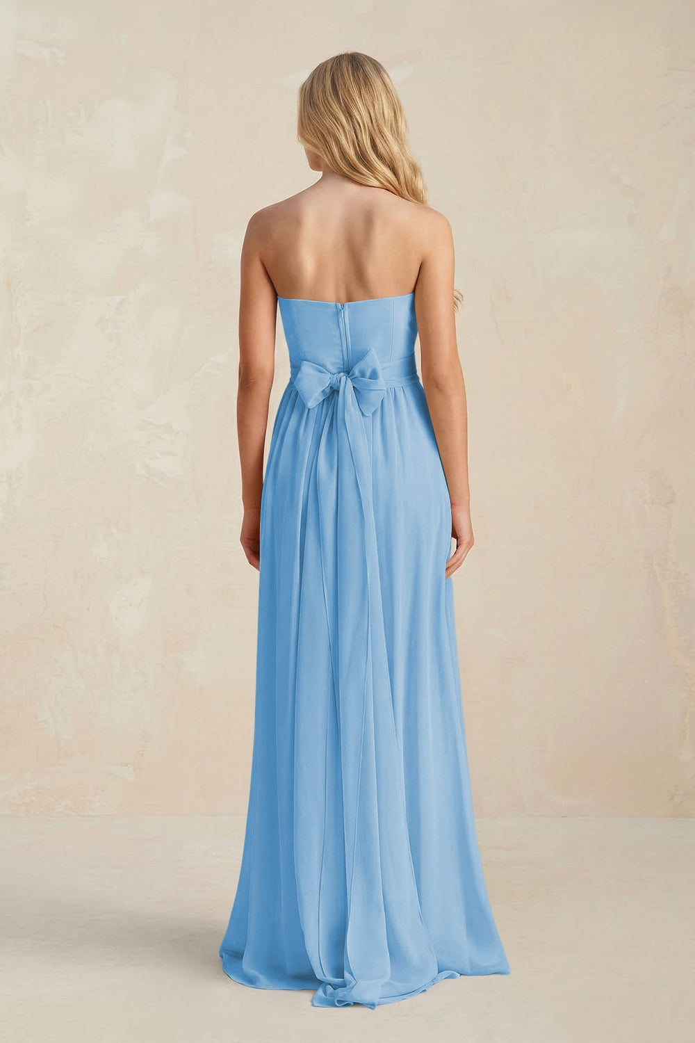 Strapless A - Line Pleated Chiffon Bridesmaid Dress With Slit in Steel Blue - KissProm Bridesmaid Dresses