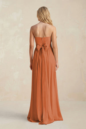 Strapless A - Line Pleated Chiffon Bridesmaid Dress With Slit in Terracotta - KissProm Bridesmaid Dresses