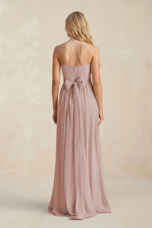 Strapless A - Line Pleated Chiffon Bridesmaid Dress With Slit in Toffee - KissProm Bridesmaid Dresses