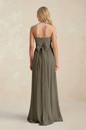 Strapless A - Line Pleated Chiffon Bridesmaid Dress With Slit in Willow Green - KissProm Bridesmaid Dresses