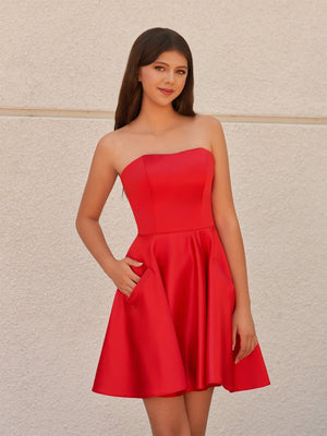 Lisa |A-Line Strapless Satin Homecoming Dress with Pockets