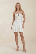 Strapless A - Line Ruffled Satin Mini Wedding Dress in Ivory - KissProm Wedding Dresses