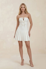 Strapless A - Line Ruffled Satin Mini Wedding Dress in Ivory - KissProm Wedding Dresses