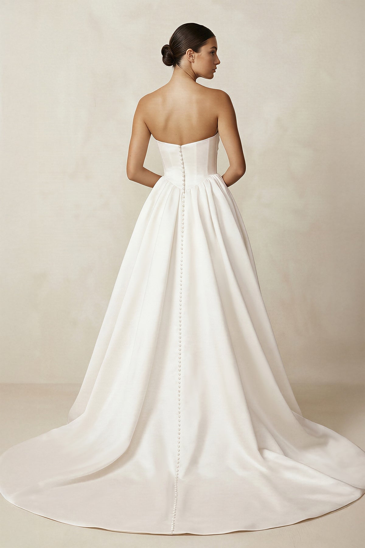 KissProm | Strapless A-Line Satin Ruched Wedding Dress in Ivory KissProm | Strapless A-Line Satin Ruched Wedding Dress in Ivory