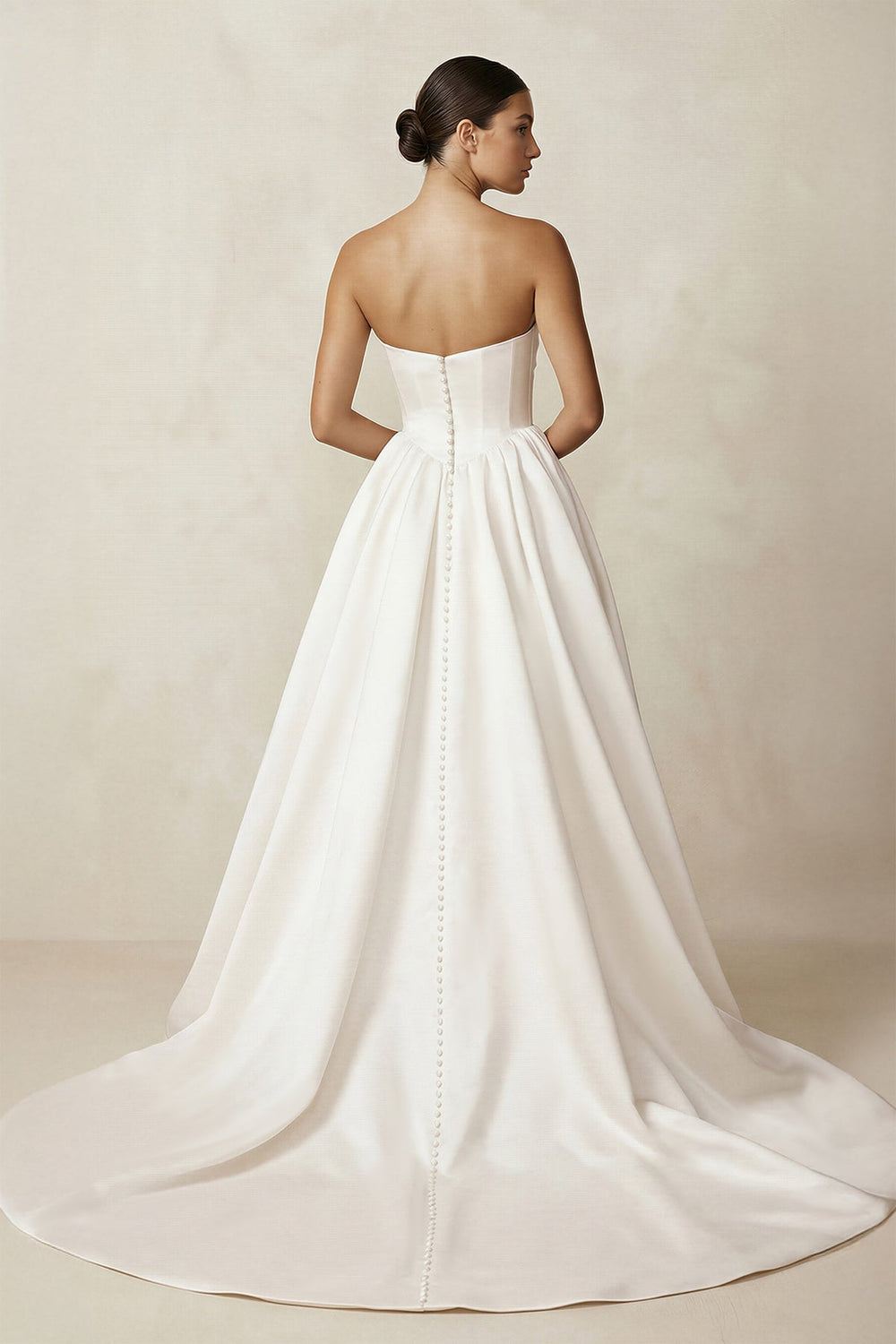 Strapless A - Line Satin Ruched Wedding Dress in Ivory - KissProm Wedding Dresses
