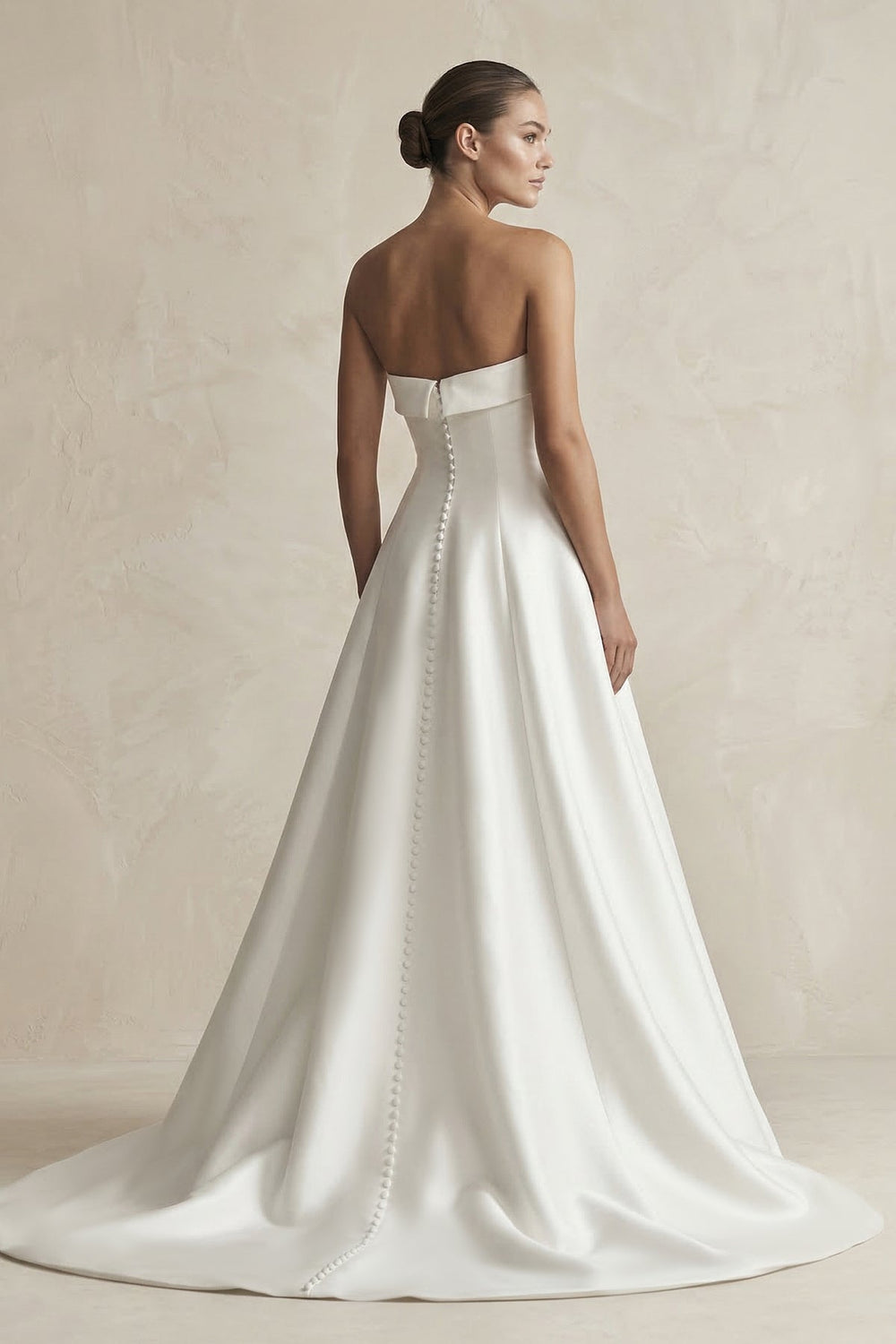 Strapless A - Line Satin Ruched Wedding Dress in White - KissProm Wedding Dresses