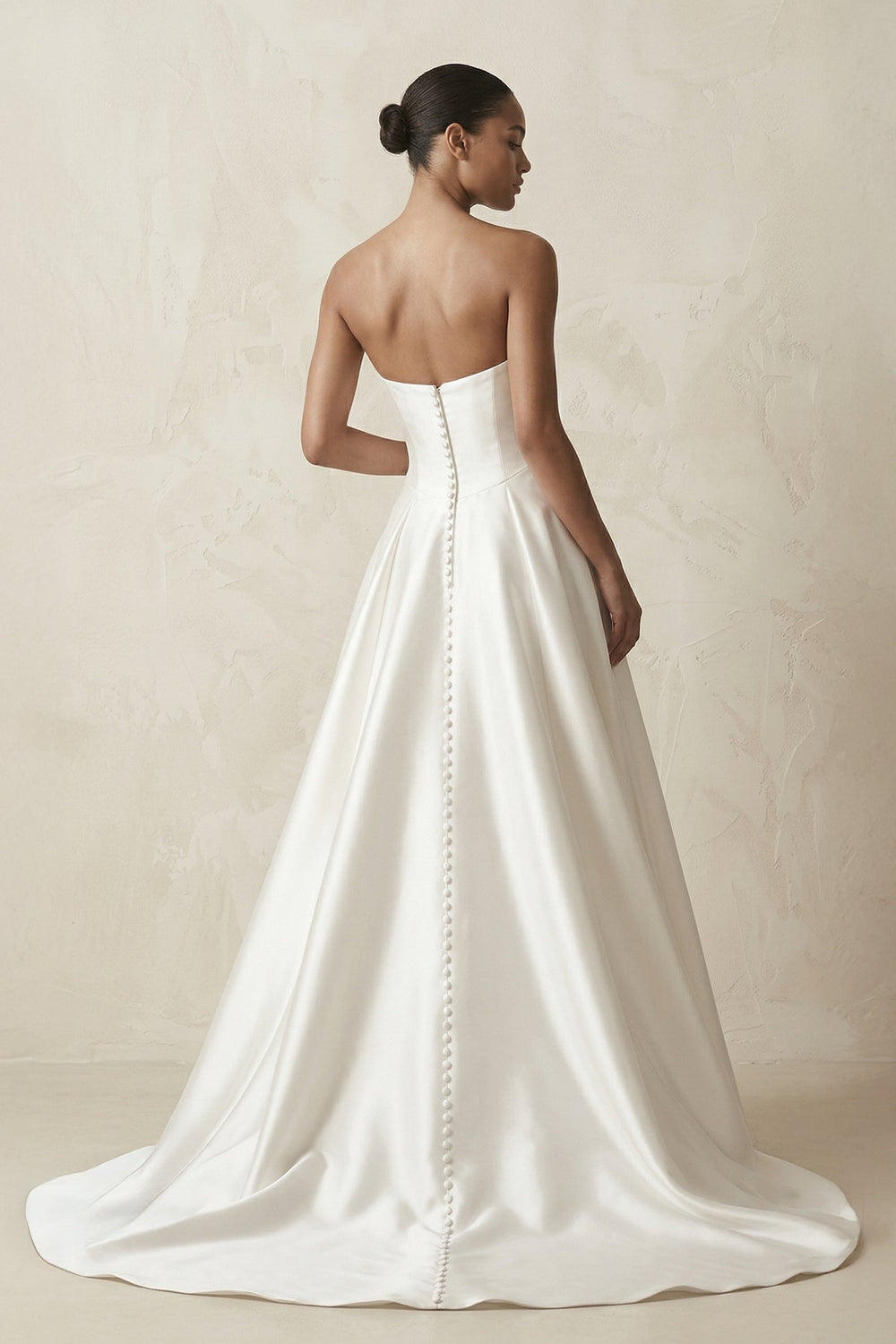 Strapless A - Line Satin Ruched Wedding Dress in White - KissProm Wedding Dresses