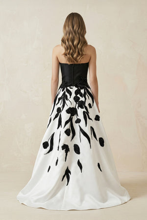 Strapless A - Line Satin Sequins Wedding Dress in Black and White - KissProm Wedding Dresses