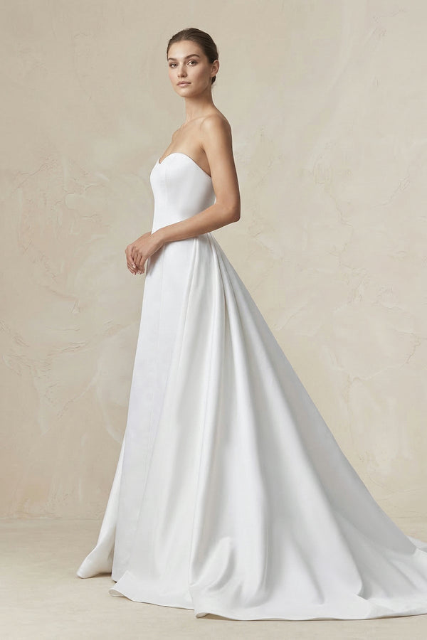 KissProm Sweetheart A-Line Satin Ruched Wedding Dress in White, White / Custom Size( Free )