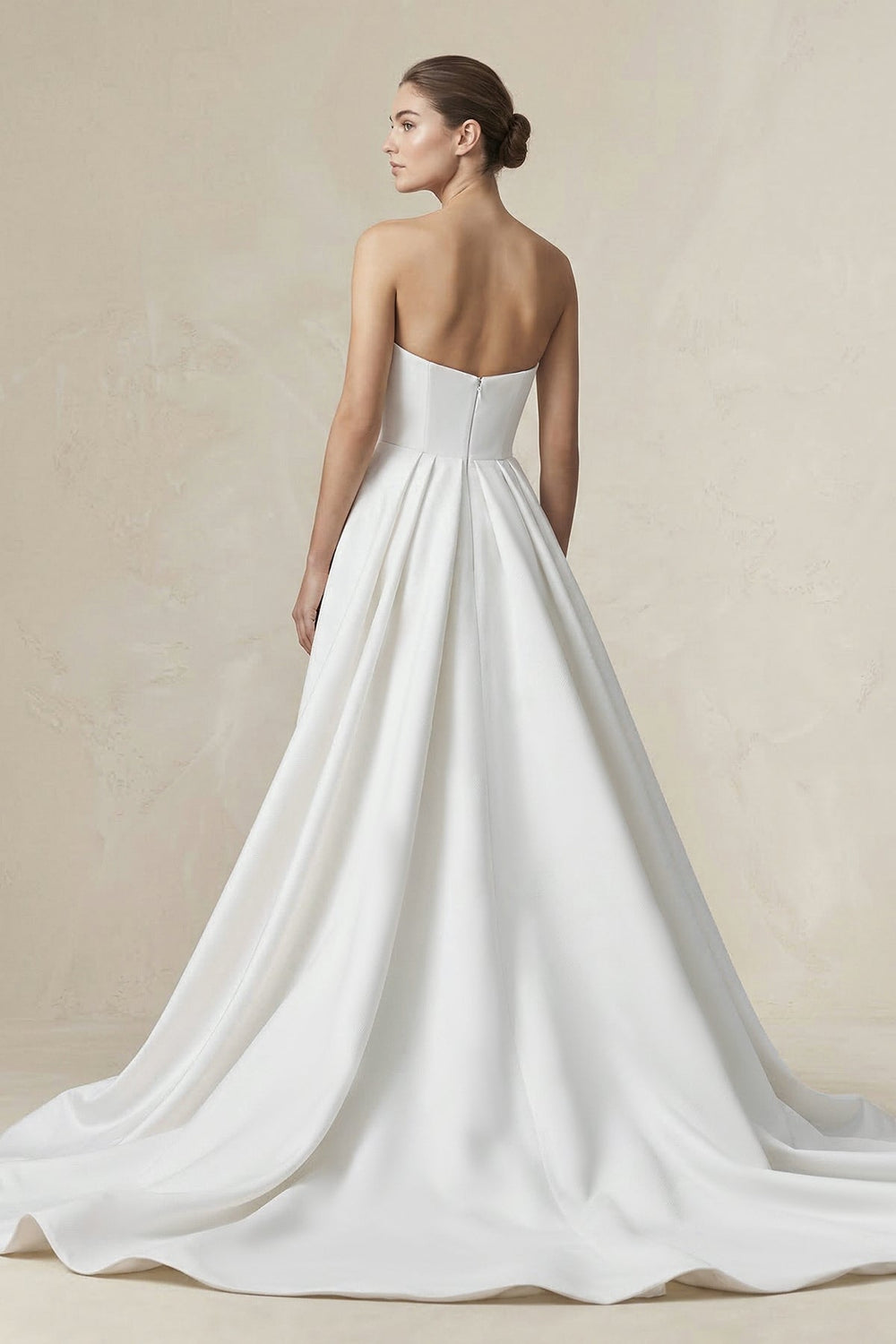 Strapless A - line Satin Wedding Dress in Diamond White - KissProm Wedding Dresses