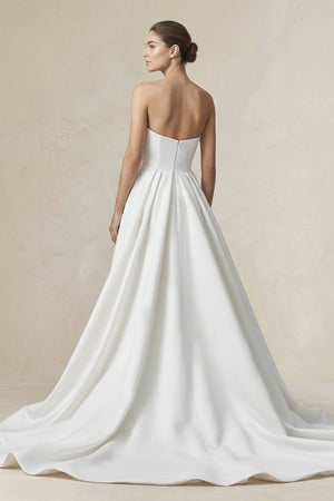 Strapless A - line Satin Wedding Dress in Diamond White - KissProm Wedding Dresses