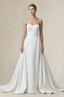 Strapless A - line Satin Wedding Dress in Diamond White - KissProm Wedding Dresses