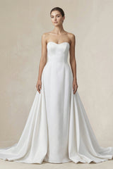 Strapless A - line Satin Wedding Dress in Diamond White - KissProm Wedding Dresses