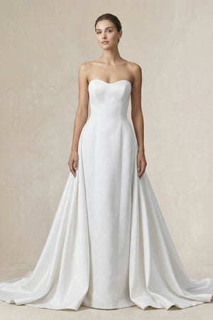 Strapless A - line Satin Wedding Dress in Diamond White - KissProm Wedding Dresses