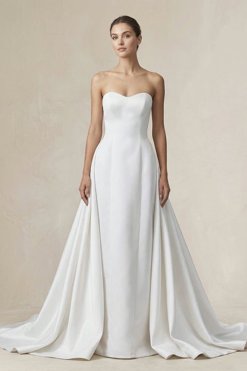 a line dress runway Sheer Top Shimmering Lace Scalloped Plunging A Line Wedding Dress main image 1
