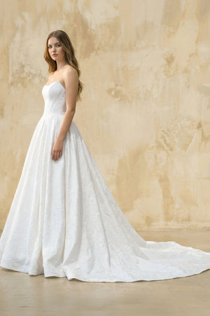 Strapless Ball-Gown Satin Wedding Dress in White – Dress by KissProm | Available at KissProm