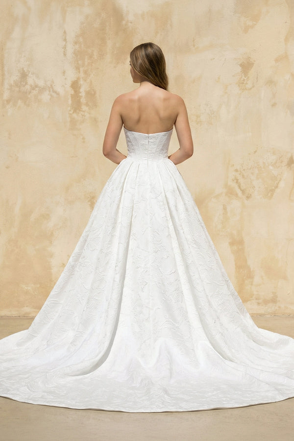 Strapless Ball-Gown Satin Wedding Dress in White – Dress by KissProm | Available at KissProm