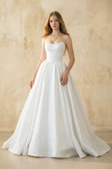 Strapless Ball-Gown Satin Wedding Dress in White – Dress by KissProm | Available at KissProm