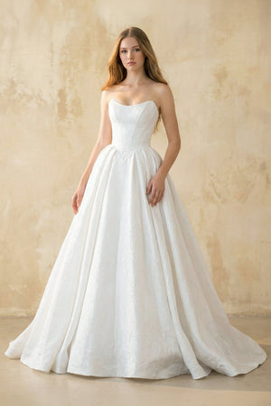 Strapless Ball-Gown Satin Wedding Dress in White – Dress by KissProm | Available at KissProm