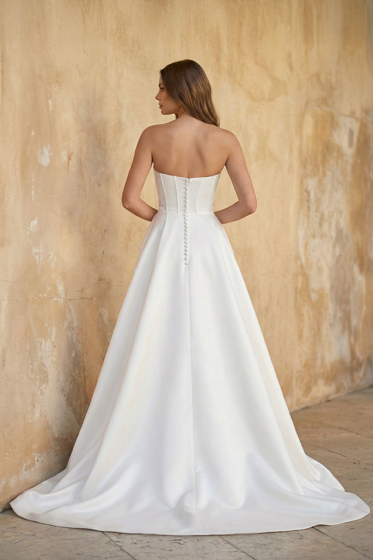 White Strapless Satin A-Line Wedding Dresses, Diamond White / 12