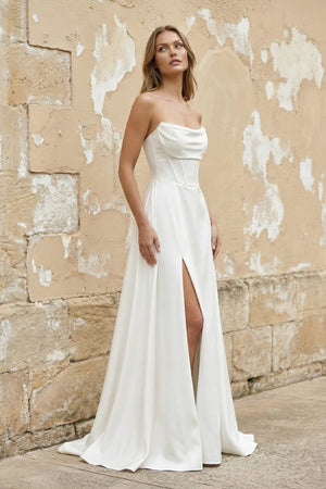 white strapless bridesmaid dress A-Line Strapless White Satin Wedding Dresses with Slit, Diamond White / 28 white strapless bridesmaid dress A-Line Strapless White Satin Wedding Dresses with Slit, Diamond White / 28