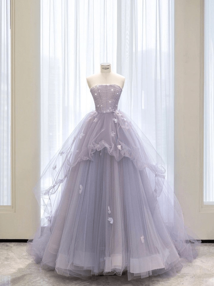 Tulle Ball Gown Strapless Lace-Up Back Sleeveless Quinceanera Dress