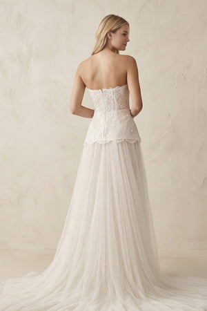 Strapless A - Line Tulle Ruffled Wedding Dress in Ivory - KissProm Wedding Dresses