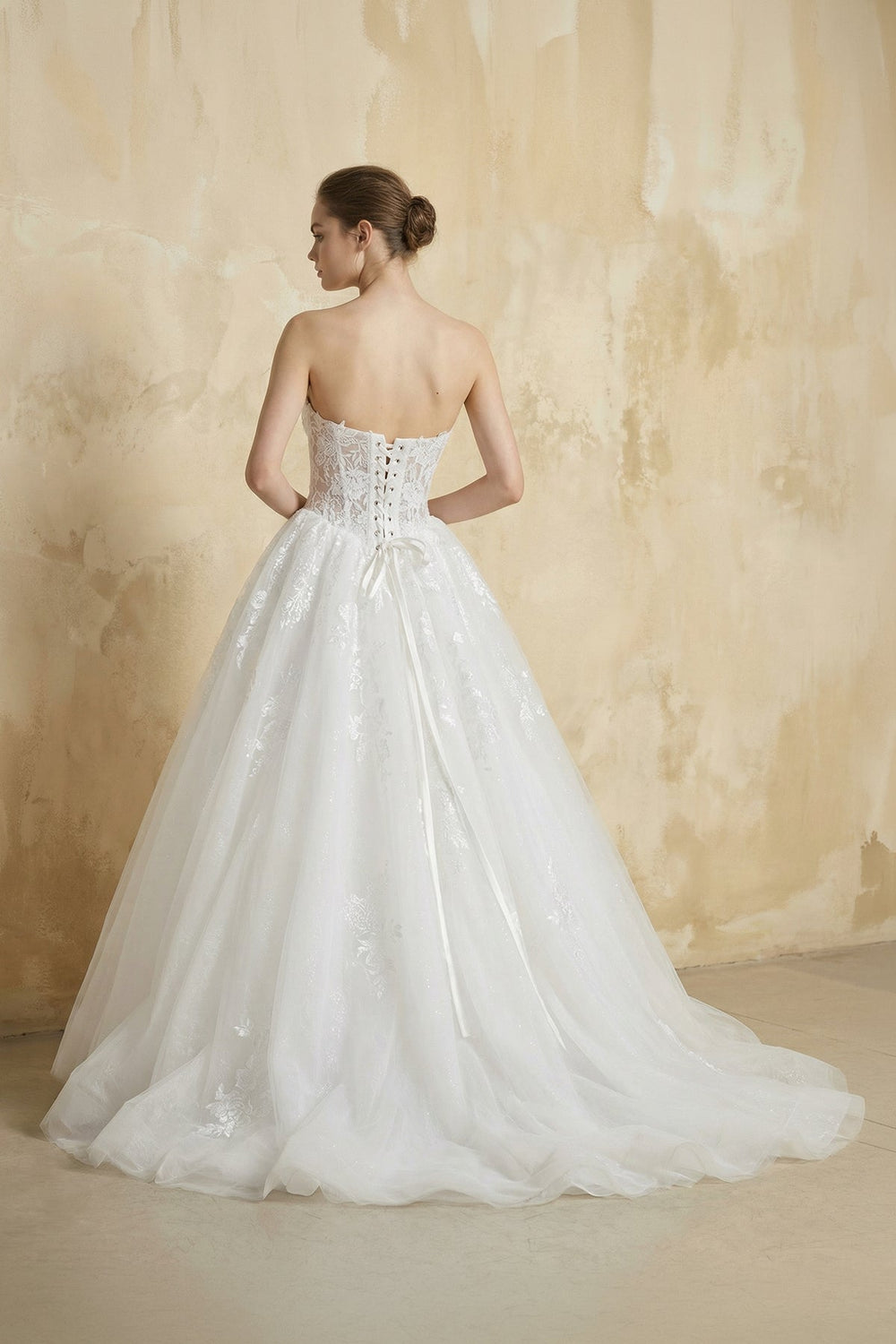 Strapless A Line Tulle Wedding Dress With Appliques in White - KissProm Wedding Dresses