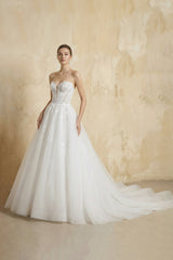 Strapless A Line Tulle Wedding Dress With Appliques in White - KissProm Wedding Dresses