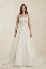 Strapless Appliqued Sequined Corset Wedding Dress in Ivory - KissProm Wedding Dresses