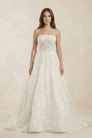 Strapless Appliqued Sequined Corset Wedding Dress in Ivory - KissProm Wedding Dresses