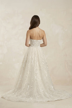 Strapless Appliqued Sequined Corset Wedding Dress in Ivory - KissProm Wedding Dresses