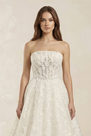 Strapless Appliqued Sequined Corset Wedding Dress in Ivory - KissProm Wedding Dresses