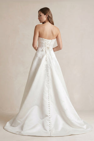 Strapless A Line Satin Wedding Dress With Appliques in Ivory - KissProm Wedding Dresses