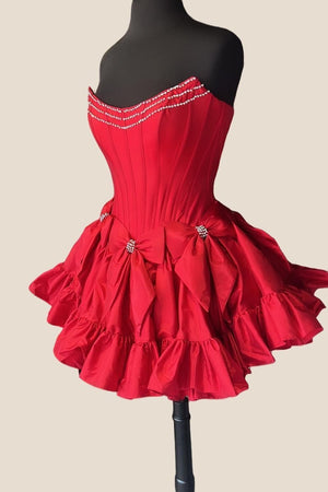 Strapless Black Beaded Short Homecoming Dress with Bow - KissDress
