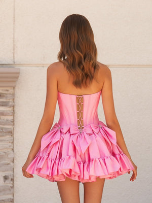 Strapless Black Beaded Short Homecoming Dress with Bow - KissDress
