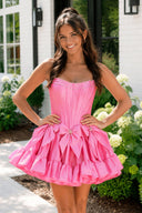 Strapless Black Beaded Short Homecoming Dress with Bow - KissDress