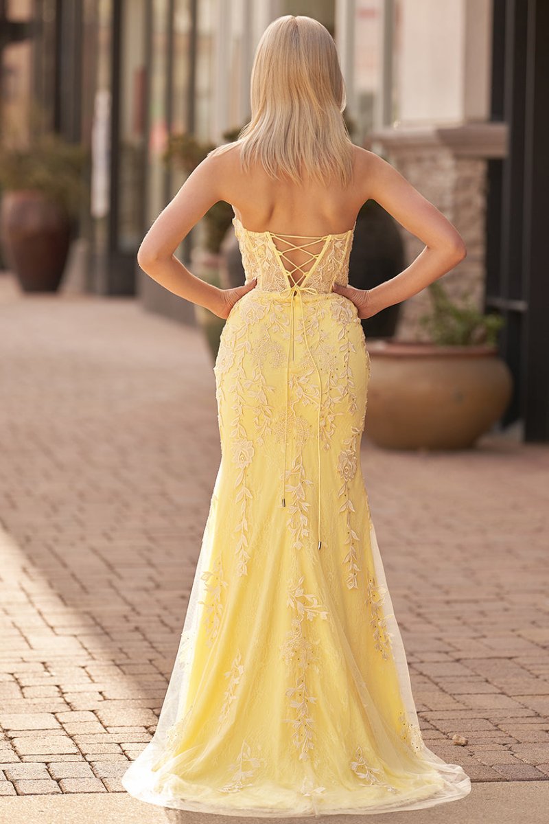 Nyomi |Mermaid Strapless Corset Lace Prom Dress with Slit