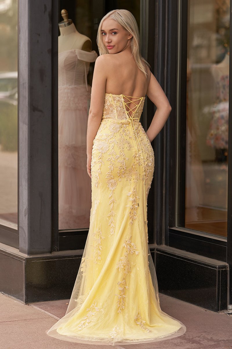 Nyomi |Mermaid Strapless Corset Lace Prom Dress with Slit