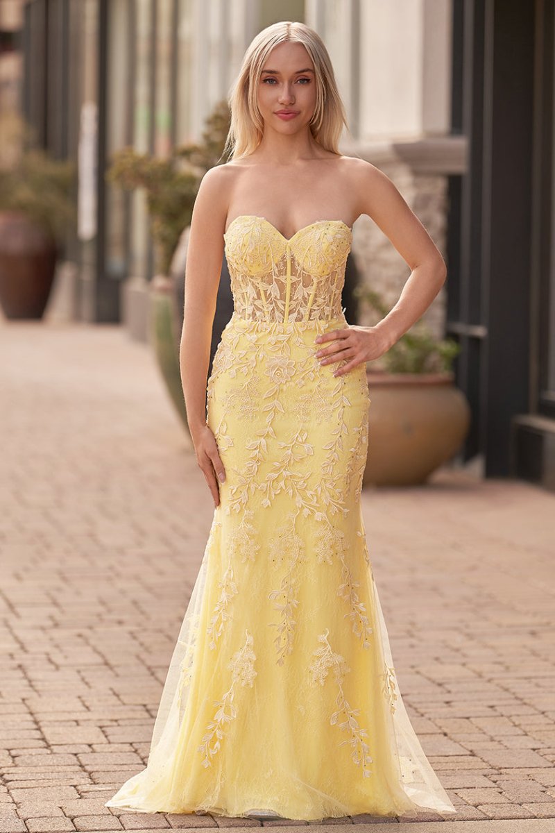 Nyomi |Mermaid Strapless Corset Lace Prom Dress with Slit