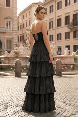 Strapless Emerald Green Ruffle Multi-Layer Long Prom Dress - KISSPROM PROM DRESSES